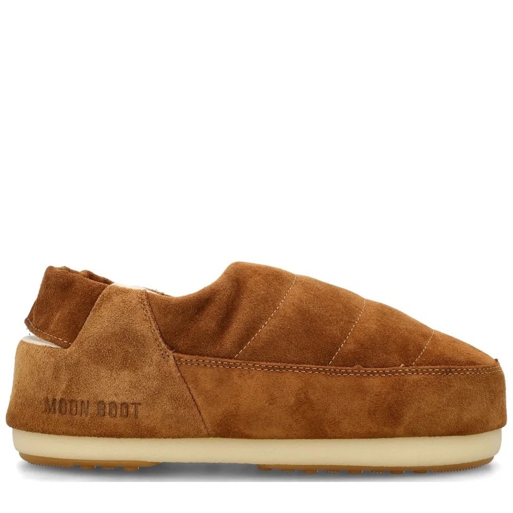 NWT Moonboot Suede Leather Slide Slippers Brown Cognac Unisex Shoes Brand New